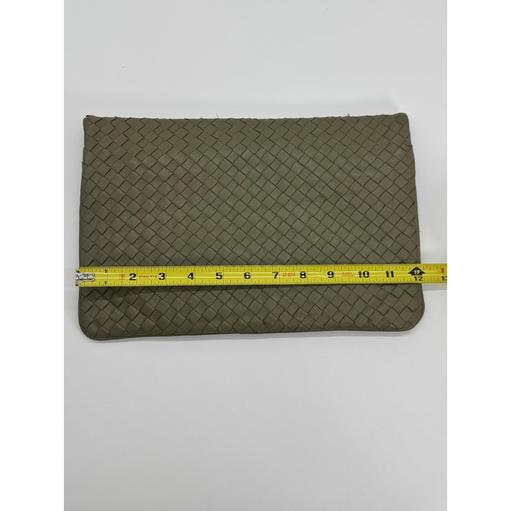 Meyers USA Vintage Woven Leather Clutch Bag Olive Green Intrecciato Flap Handbag - Picture 6 of 9